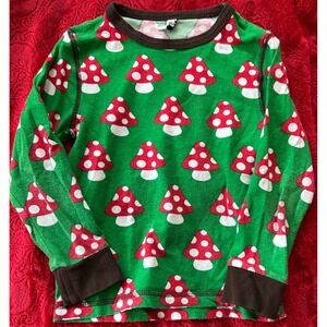 Maxomorra Organic‎ Cotton Long Sleeve Top Green Mushroom Kid's 4 cottagecore